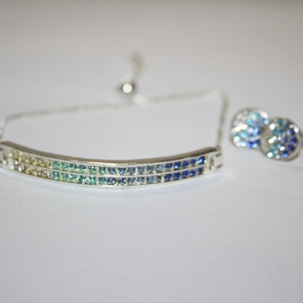Beautiful silver and blue bolo style bracelet and earrings set